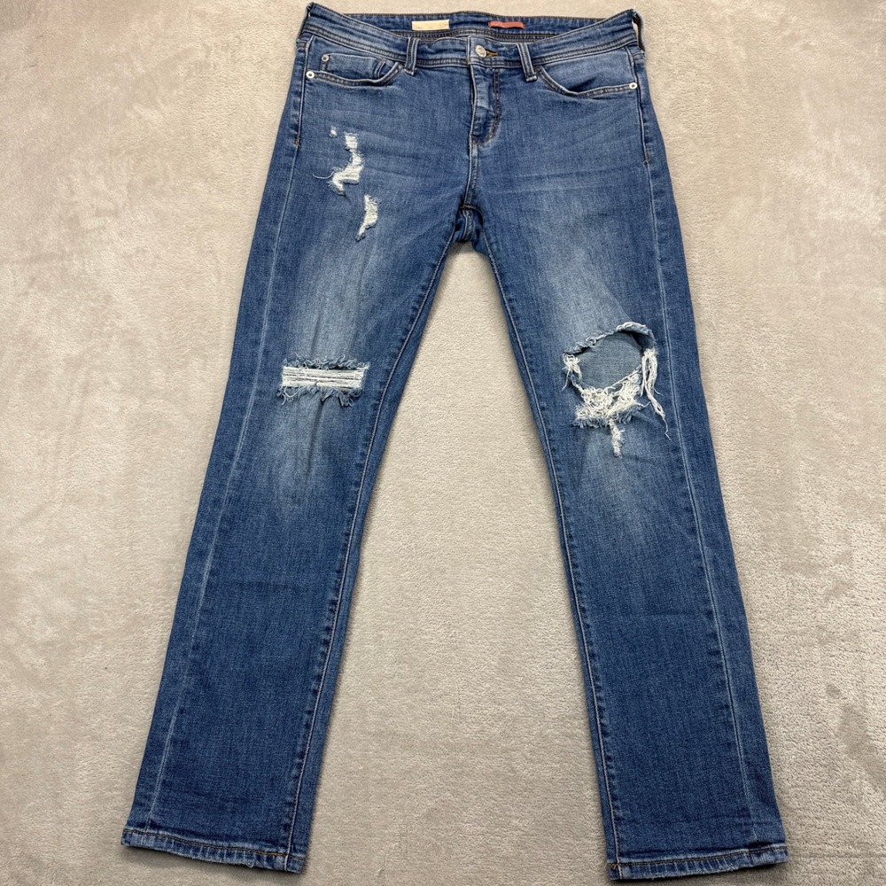 PILCRO Jeans Women 26 Slim Boyfriend Cropped Mid Rise Medium Wash Distress Denim